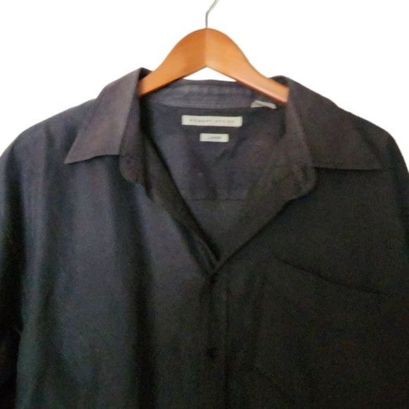 Robert Stock Button Up Shirt Sz L Large Black Long Sleeve Mens - Picture 3 of 11